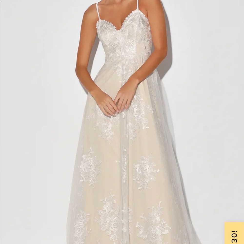 Lulus Promise to You White Embroidered Lace Maxi Bridal Wedding Dress
